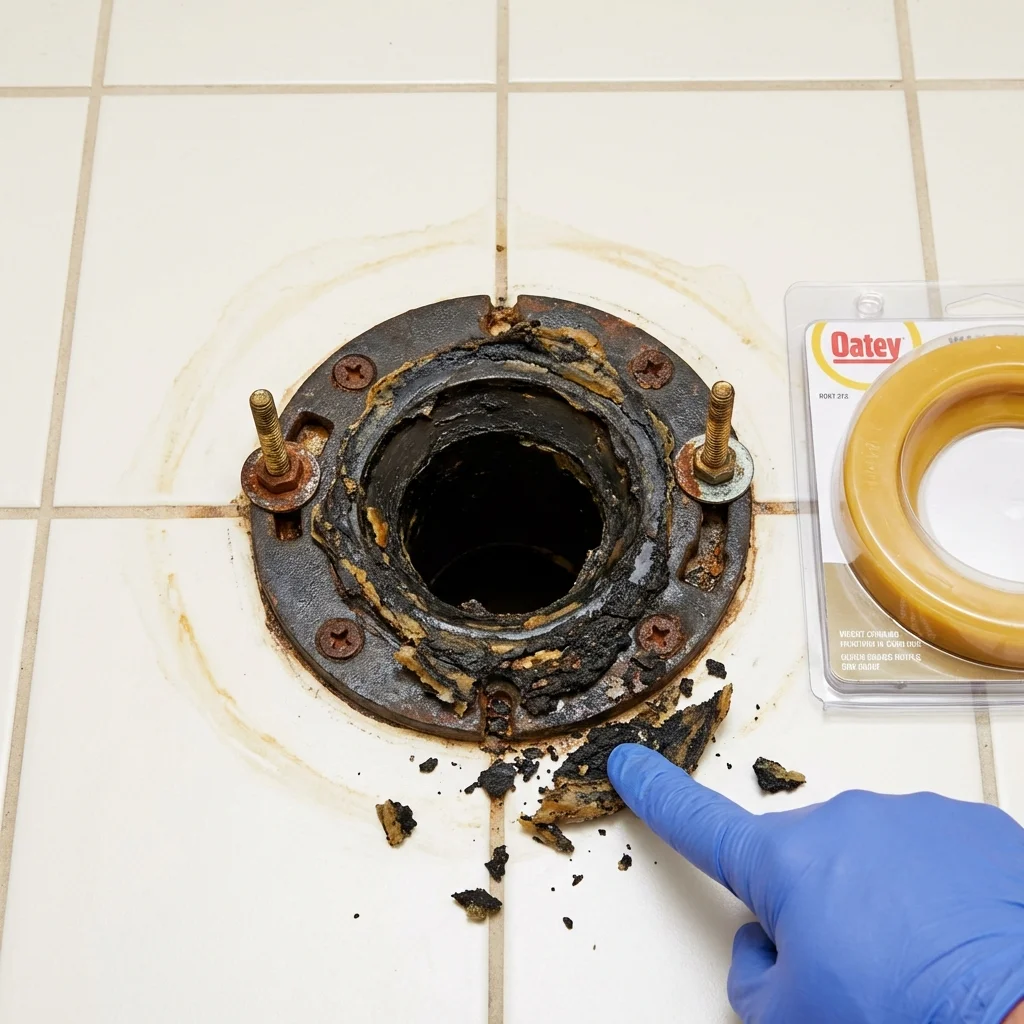 Failed wax ring showing water seepage at the base of a toilet in a Palouse, WA home